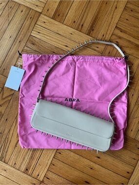 Ivory Leather Spike-Trim Shoulder Bag